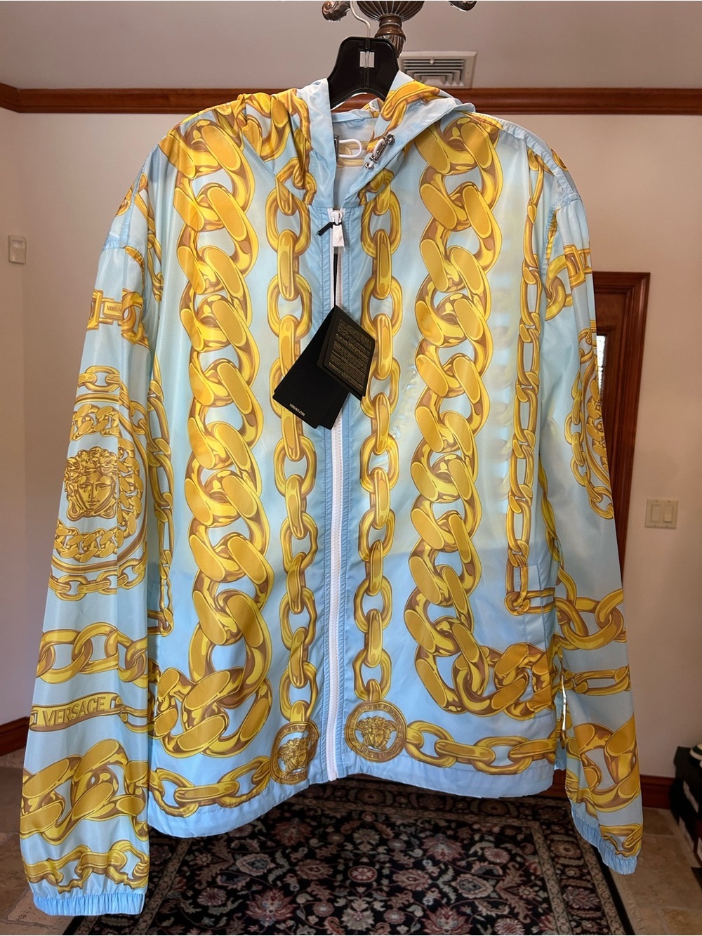 Men's Versace Medusa head light blue windbreaker size 54/XXL made in Italy